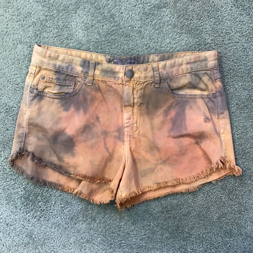 Free People Pastel Tie Dye Denim Festival Shorts